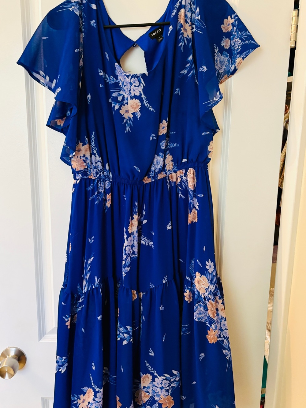 torrid Royal Blue Floral Maxi Dress with Flutter Sleeves